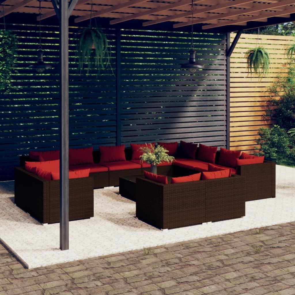 13 Piece Patio Lounge Set with Cushions Brown Poly Rattan,Modern Outdoor Lounge Set Stylish Rattan Sofa for Patio, Balcony, or Garden Furniture Sets for Patio, Lawn & Garden