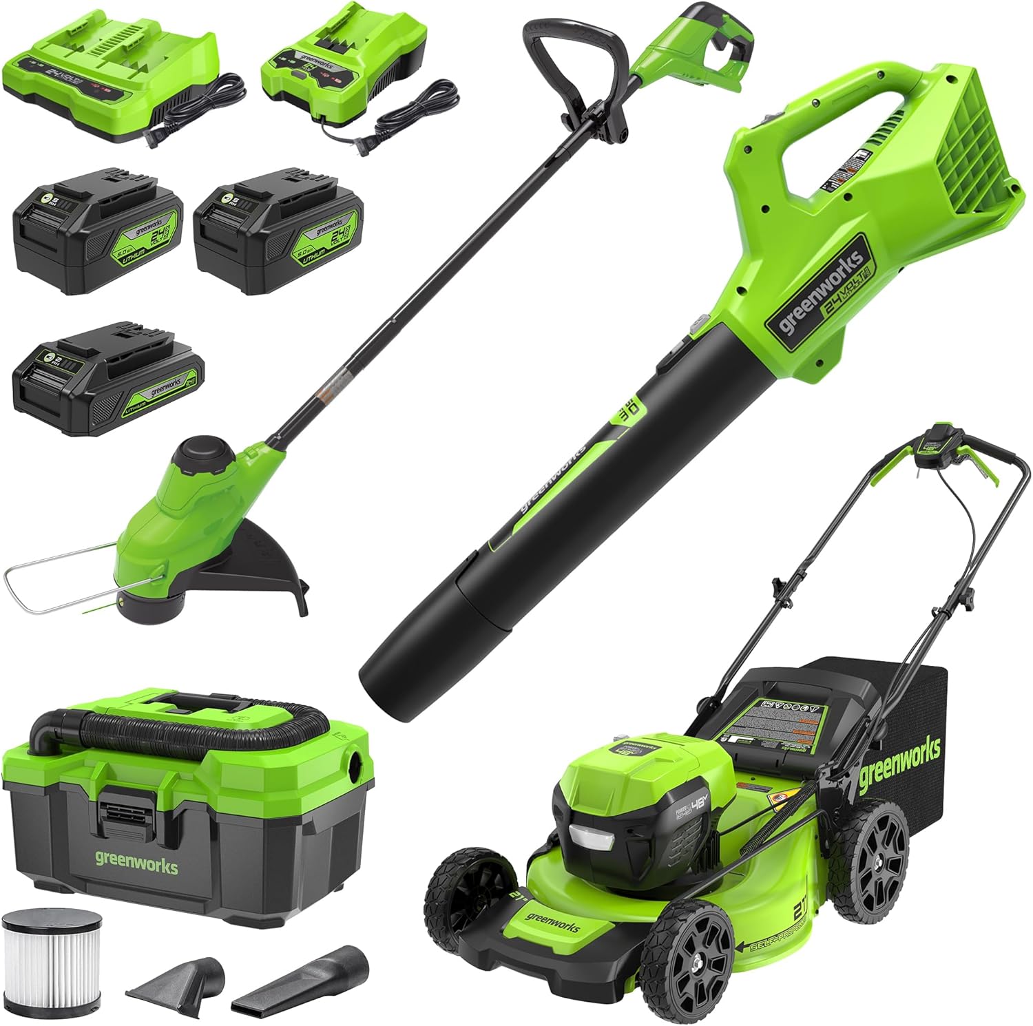 Greenworks 48V (24V x 2) Lawn Mower Combo - 21