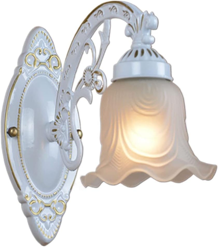 Wall Sconce European Style Alloy Bedside Lamp, Background Wall Bedroom Corridor Wall Light, American Style Retro Minimalist Glass Decoration Wall Lantern, for Interior Lighting Fixture