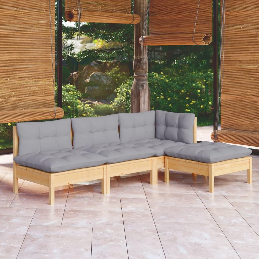 Furniture Sets 4 Piece Patio Lounge Set with Gray Cushions Pinewood,Versatile Patio Lounge Set: Solid Pinewood, Comfortable Cushions, Modular Design Garden Conversation Sets