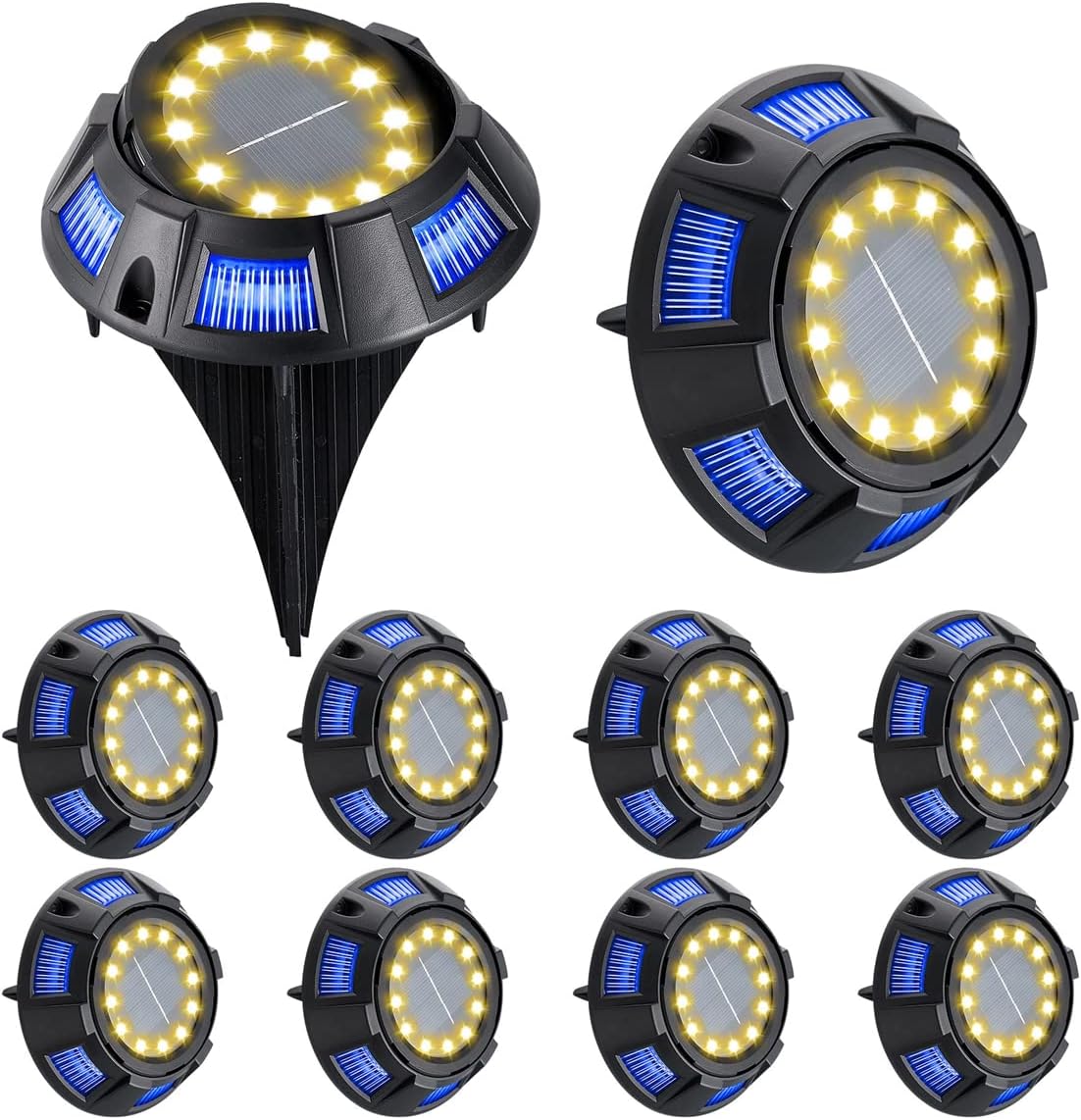 Solar Ground Lights,12 LED Solar Lights Outdoor Waterproof Solar Disk Lights Garden Lights Bright in Ground Landscape Lighting for Lawn Pathway Yard Deck Patio Driveway Walkway,B,4pcs