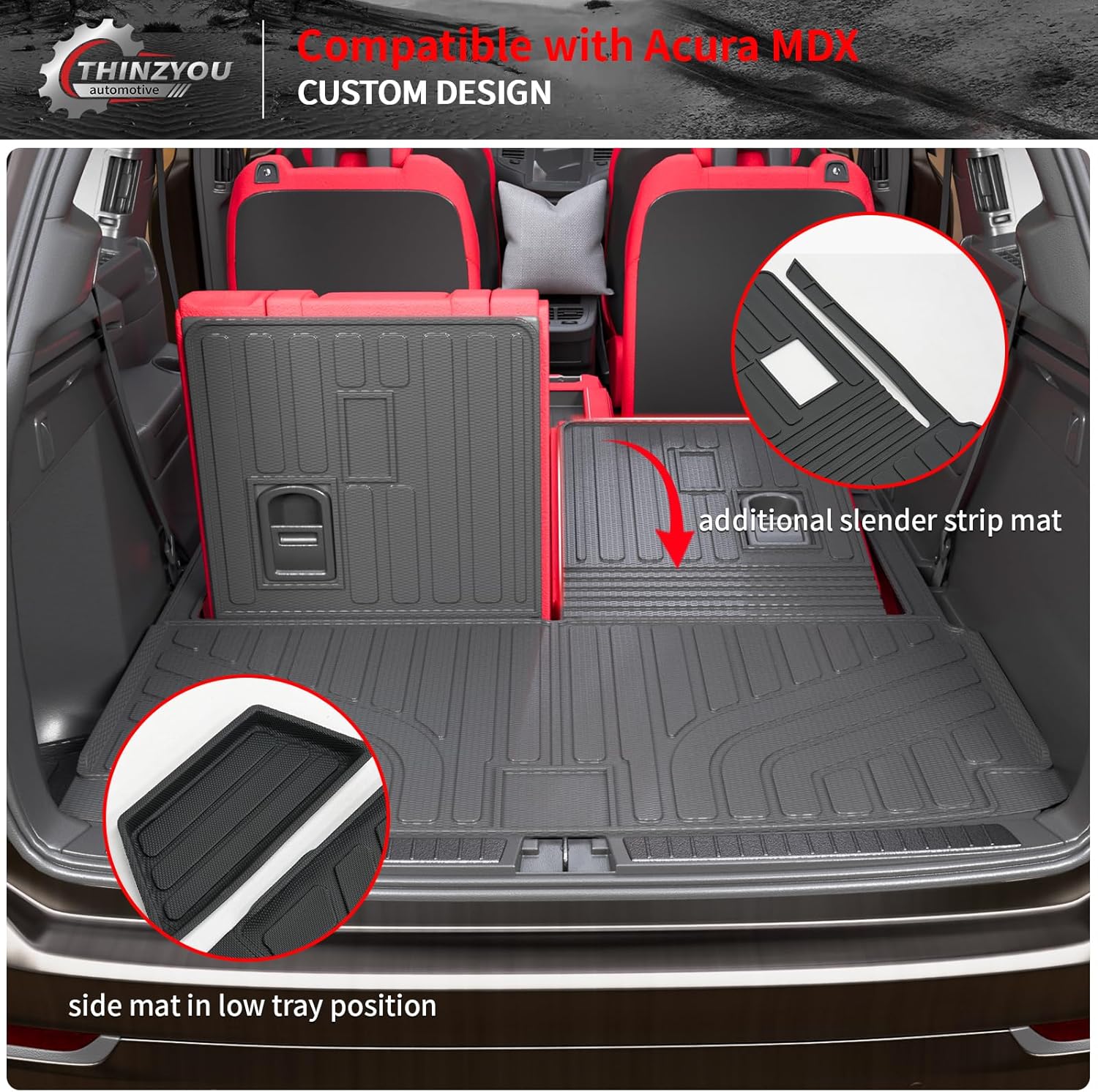 Cargo Mat Compatible with 2022-2025 2026 Acura MDX (NOT for Type S) Cargo Liner Trunk Liner Trunk Mat Kick Mat Back Seat Cover 2024 MDX Accessories (2nd&3rd Row Backrest Mats+Trunk Mat)