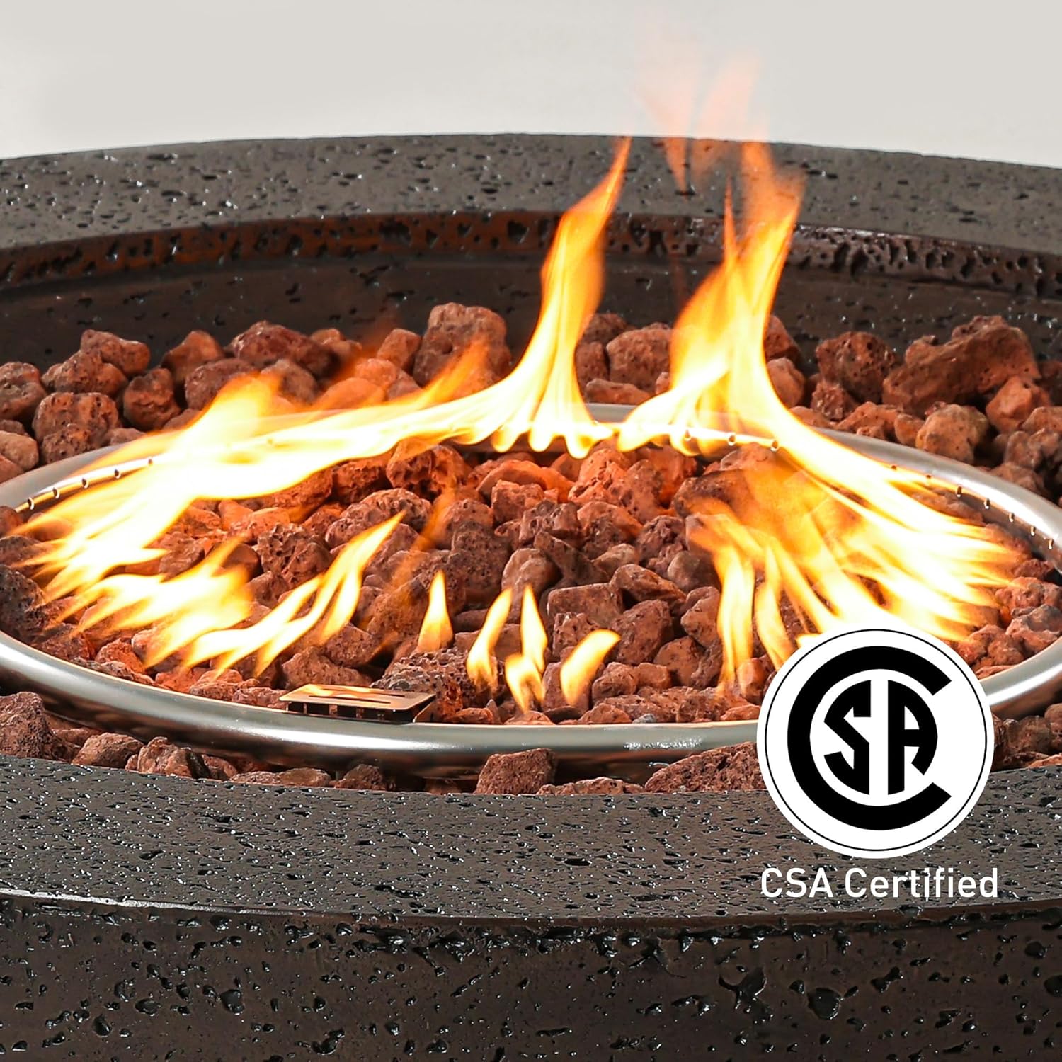 SUNBURY 42in Round Propane Outdoor Fire Pit, Gas Patio Fire Table, CSA Certified, 50,000 BTU Circular Base Firepit with Lava Rocks, Wind Guard, Propane Tank Cover, Waterproof Cover (Brown)