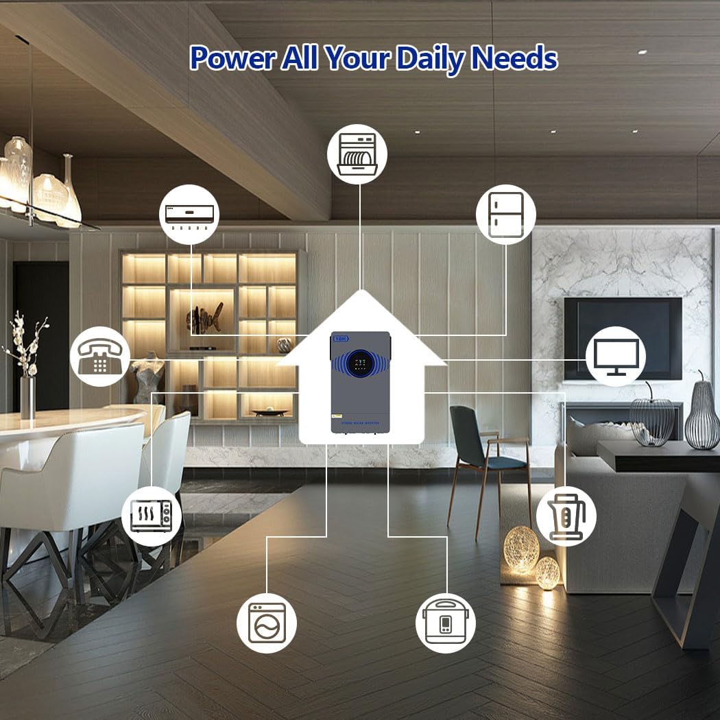 Y&H 4200W Solar Inverter 24V DC to 220V AC Pure Sine Wave, w/ 120A MPPT Controller, Dual Output, Battery-Free Start Supported, Built-in Air Switch & Lightning Protection,for Home Backup,Off-Grid Use