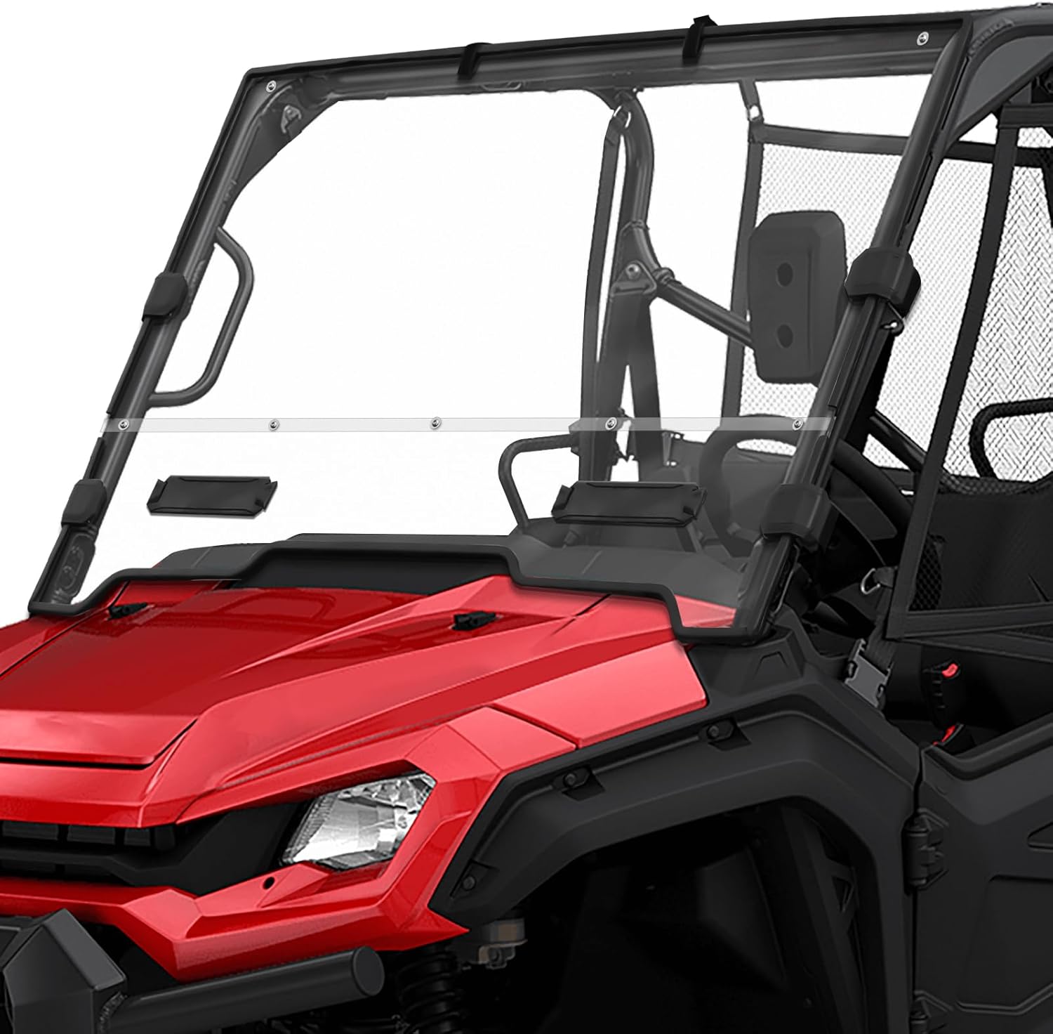 Front Full Windshield for Honda Pioneer 1000 2016-2025, Combined Clear Vented Hard Coated Windshield Front Window Full Windscreen for Honda Pioneer 1000-3 1000-5 1000-6 2016-2025 Accessories