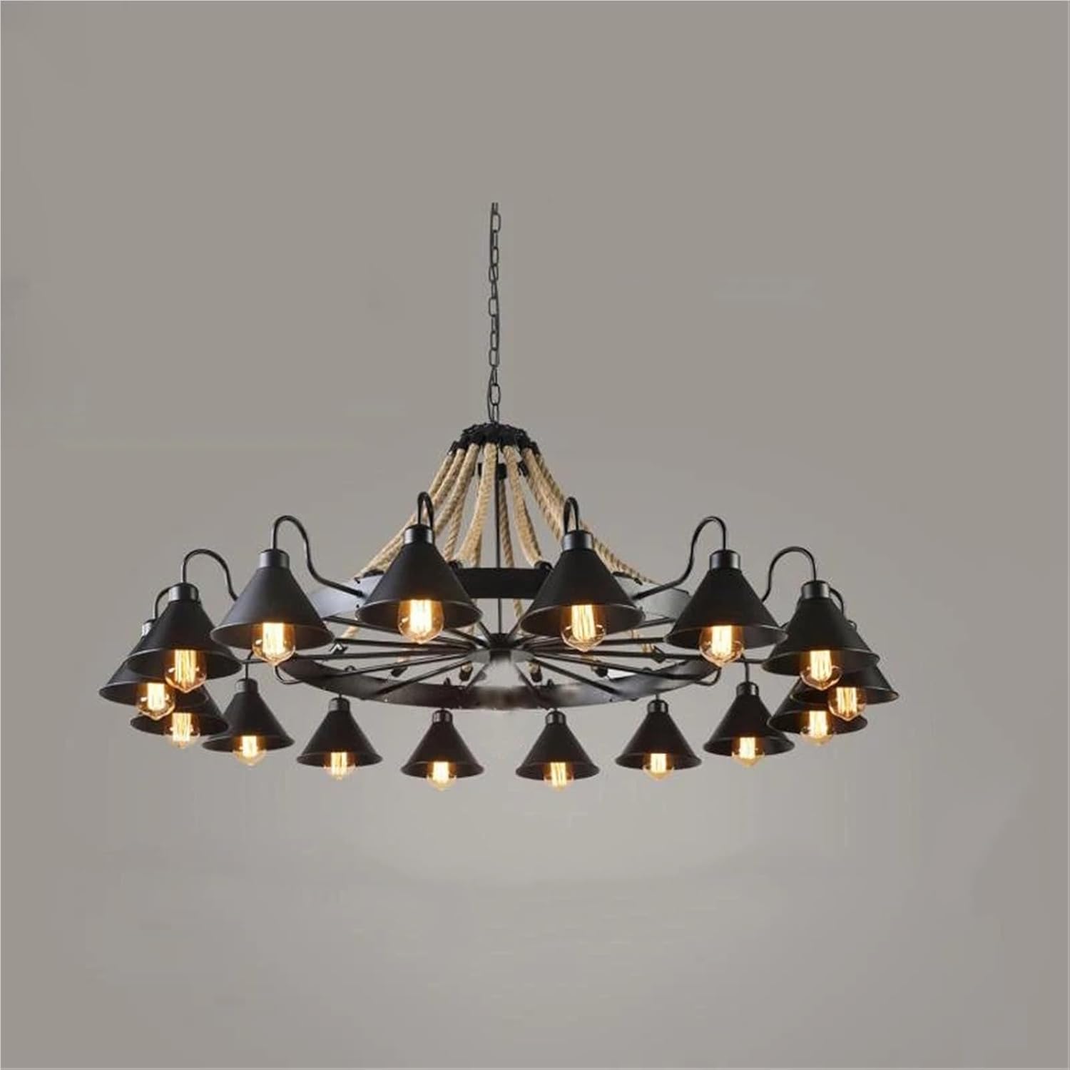 Vintage American Chandelier with Hemp Rope Industrial Rural Loft Iron Pendant Lamp for Coffee Shop Restaurant Club Lighting,Indoor Illumination