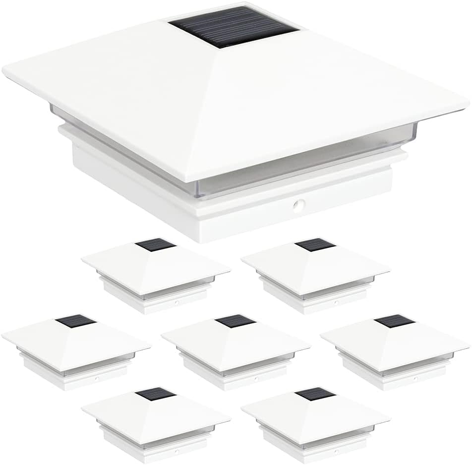 GreenLighting 8 Pack Gala Solar LED Post Lights Post Cap Slim Light for 4x4 Nominal Wood Posts (White)