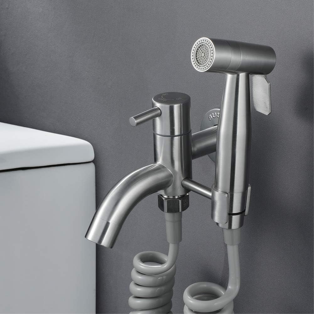 Stainless Steel Bidet Set, Mop Pool Faucet, Handheld Bidet Faucet Toilet Shattaf Sprayer with 1.5m PVC Shower Hose & Base,Style a(Style B)