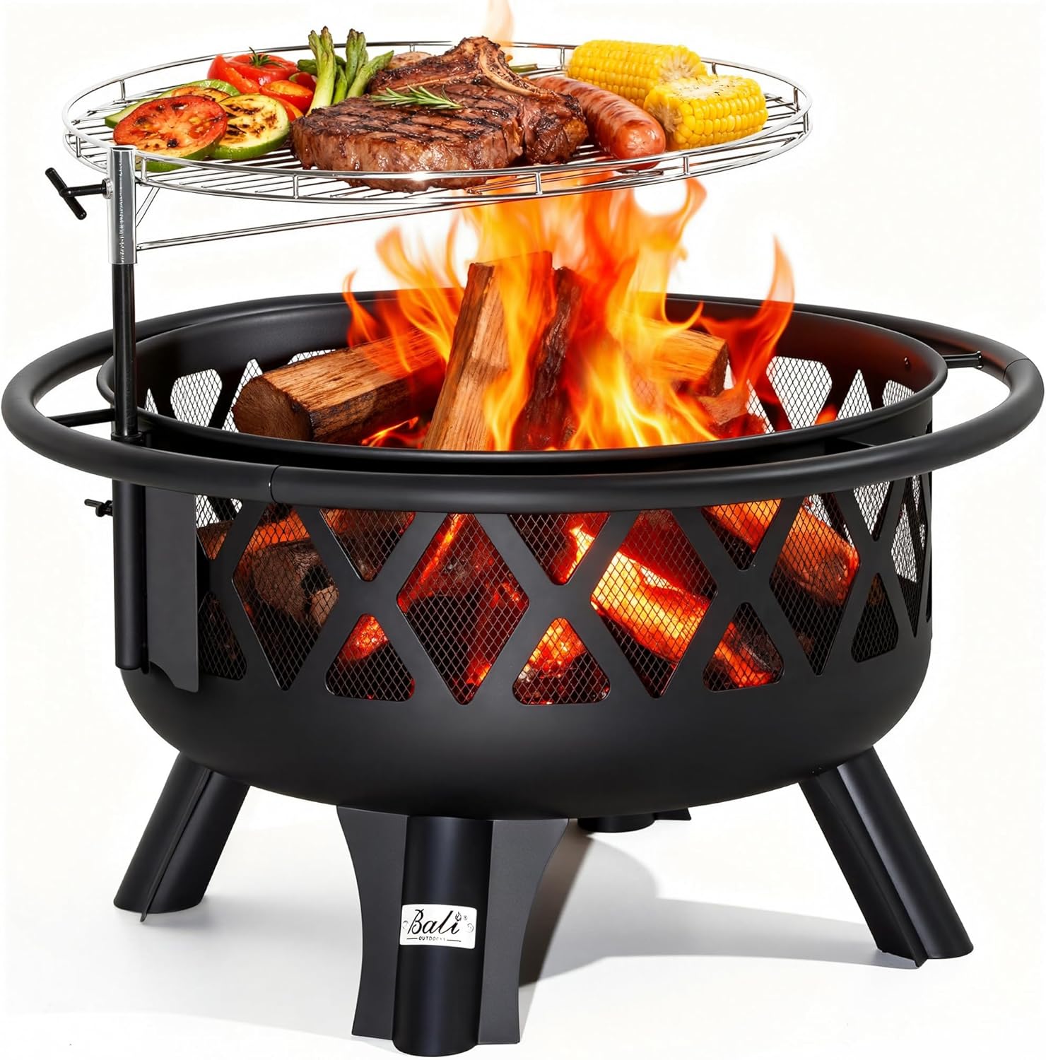 BALI OUTDOORS Outdoor Fire Pit for Wood, Portable Fire Pits for Outside Wood Burning, Patio Firepits for Outside with Grill, Spark Screens