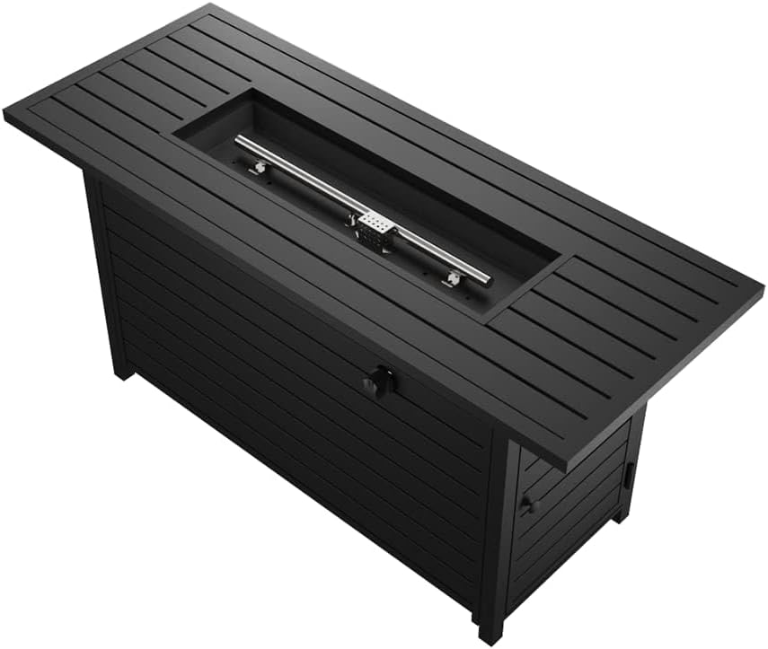 50 inch Gas Fire Pit Table Outdoor Propane Fire Pit Table, 50000BTU Fire Table, Retangular Black Firepit Table for Garden Backyard Deck Poolside Party
