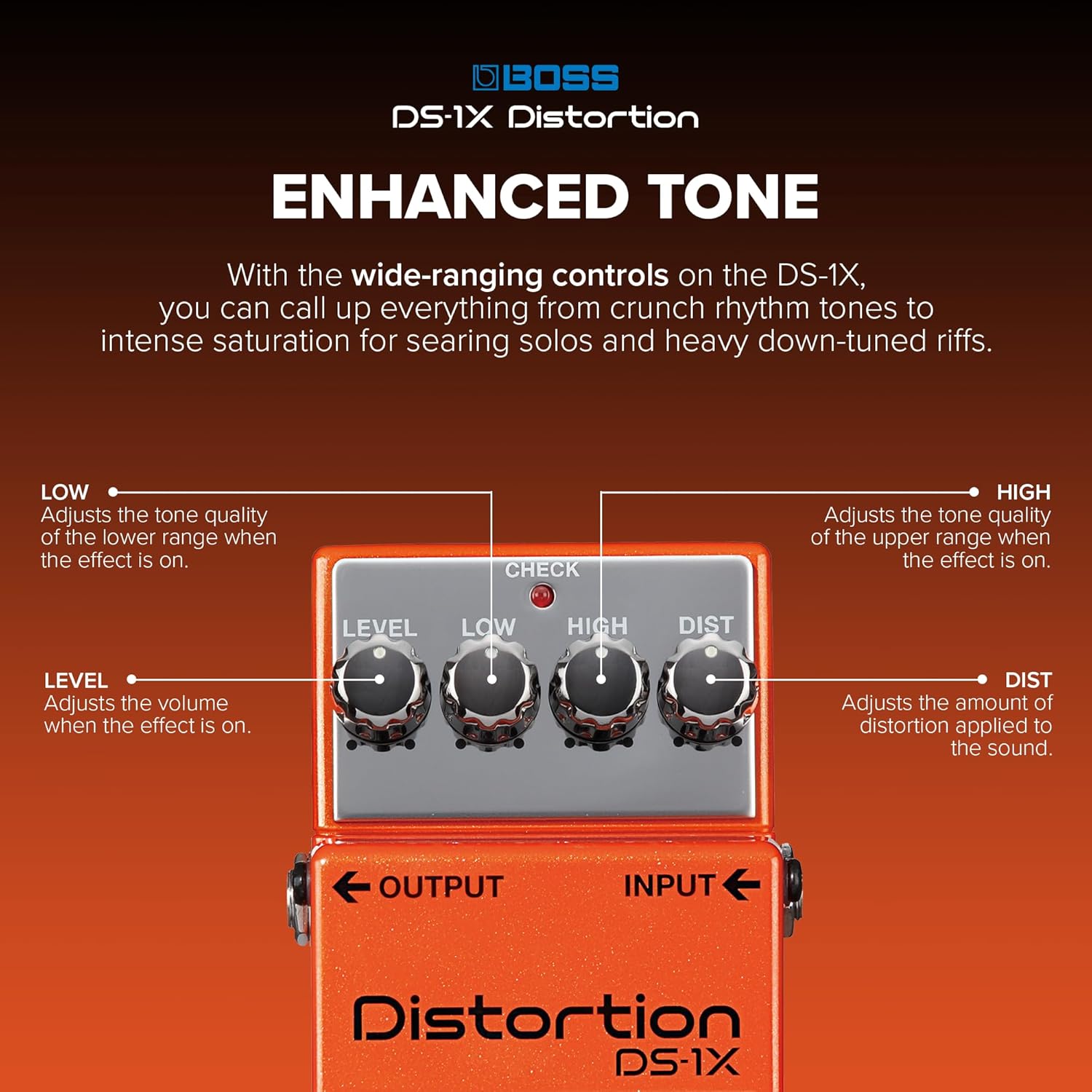 BOSS DS-1X Distortion | Advanced Guitar Effect Pedal Powered by MDP Technology | High-Def Distortion for Modern Players from Crunch to Mega-Gain | Powerful Real-Time Processing | 5-Year Warranty