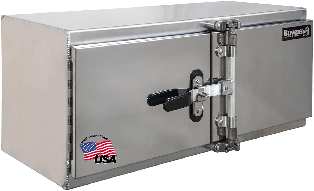 Buyers Products 1763145 Smooth Aluminum Underbody Truck Tool Box With Cam Lock Stainless Steel Double Barn Door, 24 x 24 x 60 Inch, Made In The USA