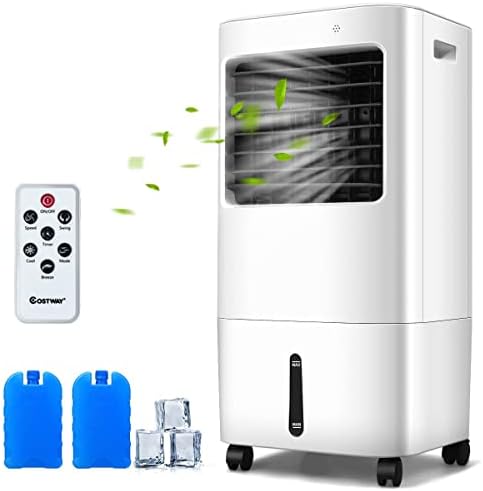 KOTEK 20L Evaporative Air Cooler, 3-in-1 Cooling Fan Humidifier with 3 Modes, 4 Speeds, 7.5H Timer, Large Water Tank & Ice Crystal Boxes, Portable Air Cooler Fan with Swivel Wheels for Home Office