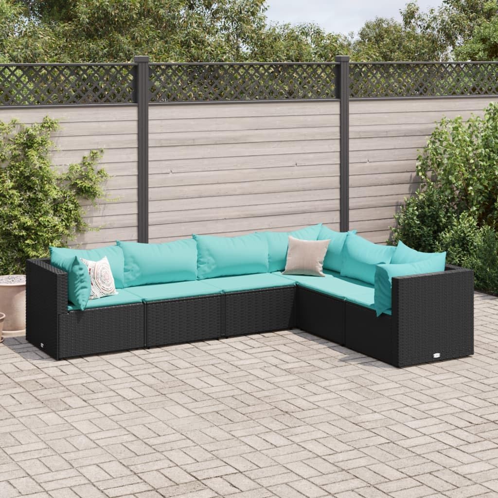 Furniture Sets 6 Piece Patio Lounge Set with Cushions Black Poly Rattan,Modular Outdoor Lounge Set: Comfortable and Durable Rattan Patio Furniture for Relaxation Garden Conversation Sets