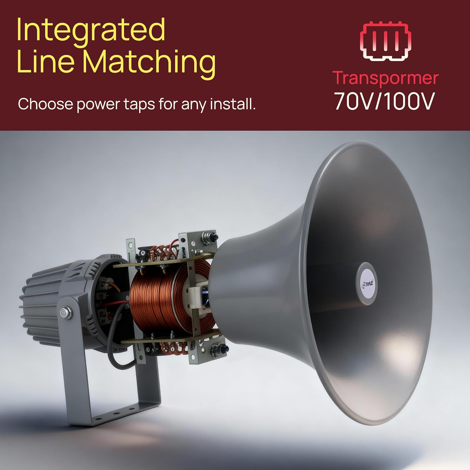 Pyle PA Horn Speaker - 16' 80W Compact Loud Sound Megaphone with 400Hz-5KHz Frequency, 16 Ohm, 100V/70V Transformer, Mounting Bracket, Ideal for Indoor/Outdoor Audio Systems (PHSP16, Gray)