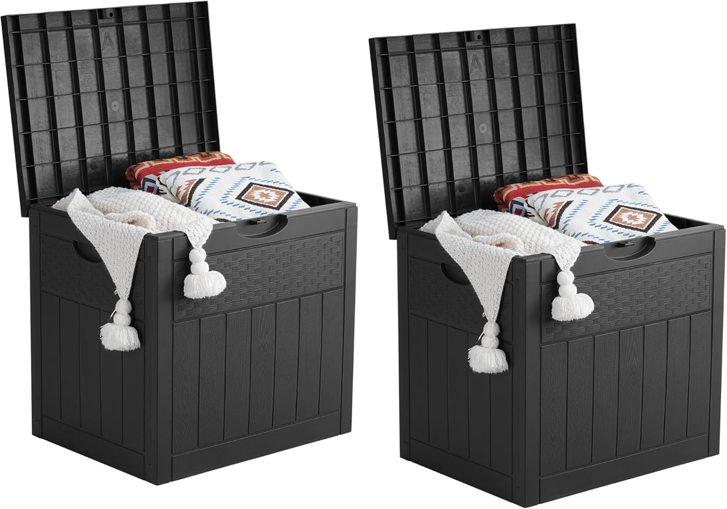 EHHLY 33 Gallon Deck Box Set of 2, Small Outdoor Storage Box Waterproof, Lockable Secure Package Bin Delivery Box for Outside, Patio Cushions Storage Box, Delivery Driver Snack Box for Porch, Black