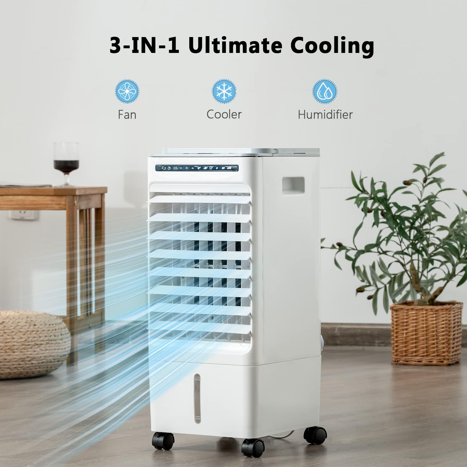 ARLIME 3-IN-1 Evaporative Coolers, Portable Swamp Cooler with Remote, 80° Oscillation, 1.58 G Water Tank & 4 Ice Packs, Windowless Air Conditioner, 7H Timer, AC Cooling Fan Air Cooler for Room/Office