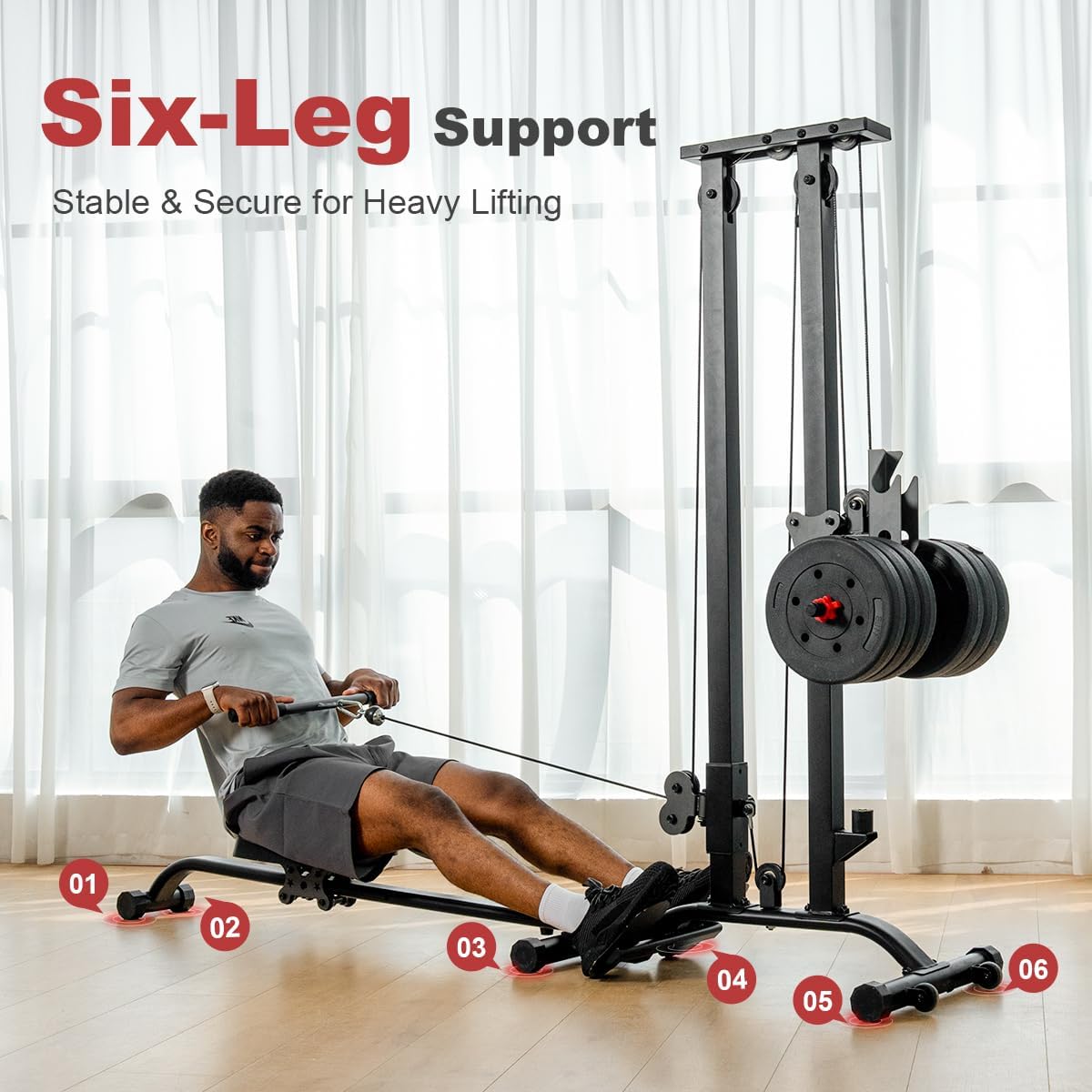 TOUSAINS Cable Machine Home Gym, 330 Lbs Plates Loaded Cable Crossover Machine, 2 in 1 Functional Trainer with Rowing Machine, Space Saving Design for Home Gym