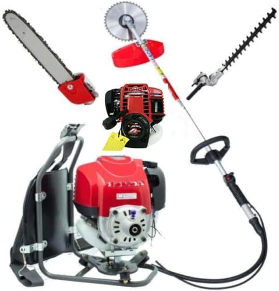Gx35 Grass Trimmer Backpack Brush Cutter 4 Stroke 3 in 1 Hedge Trimmer Lawn Mower Edger Saw Chain red