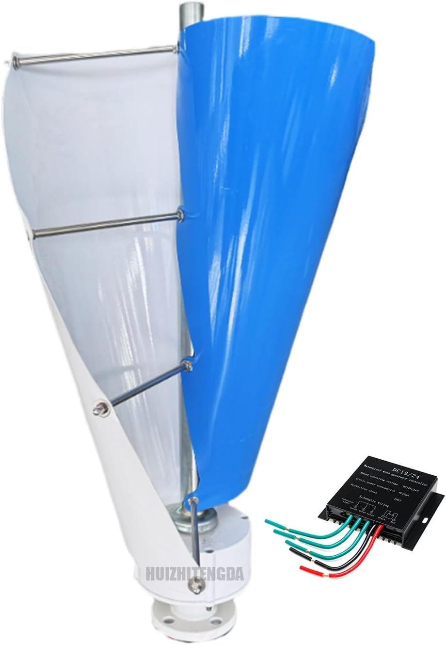 12V 24V 48V 1500W Wind Turbine Generator,Low RPM Start Free Energy Spiral 2 Blades Small Wind Power Generator Kit with Wind Controller