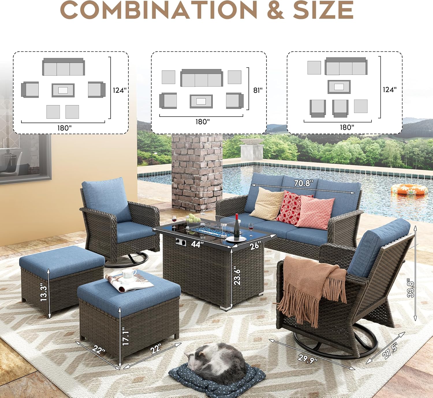 Yechen Patio Furniture Set 6 Peices with 44