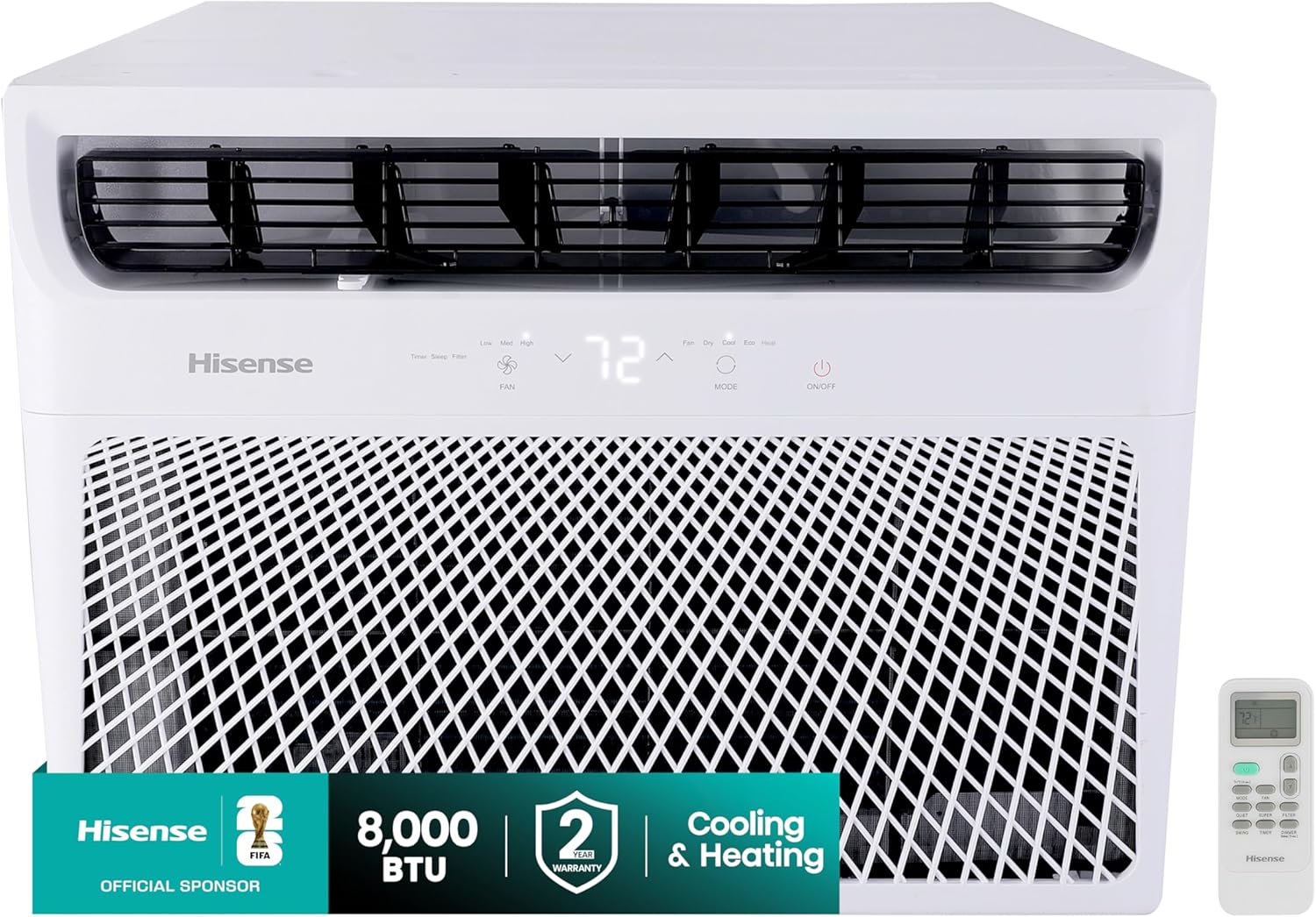 Hisense WCH08R25A Window Air Conditioner, White, 8,000 BTU Heat and Cool, 4 modes (Cooling, Heating, Fan, Dehumidifier), Easy Installation, 2 Years Warranty