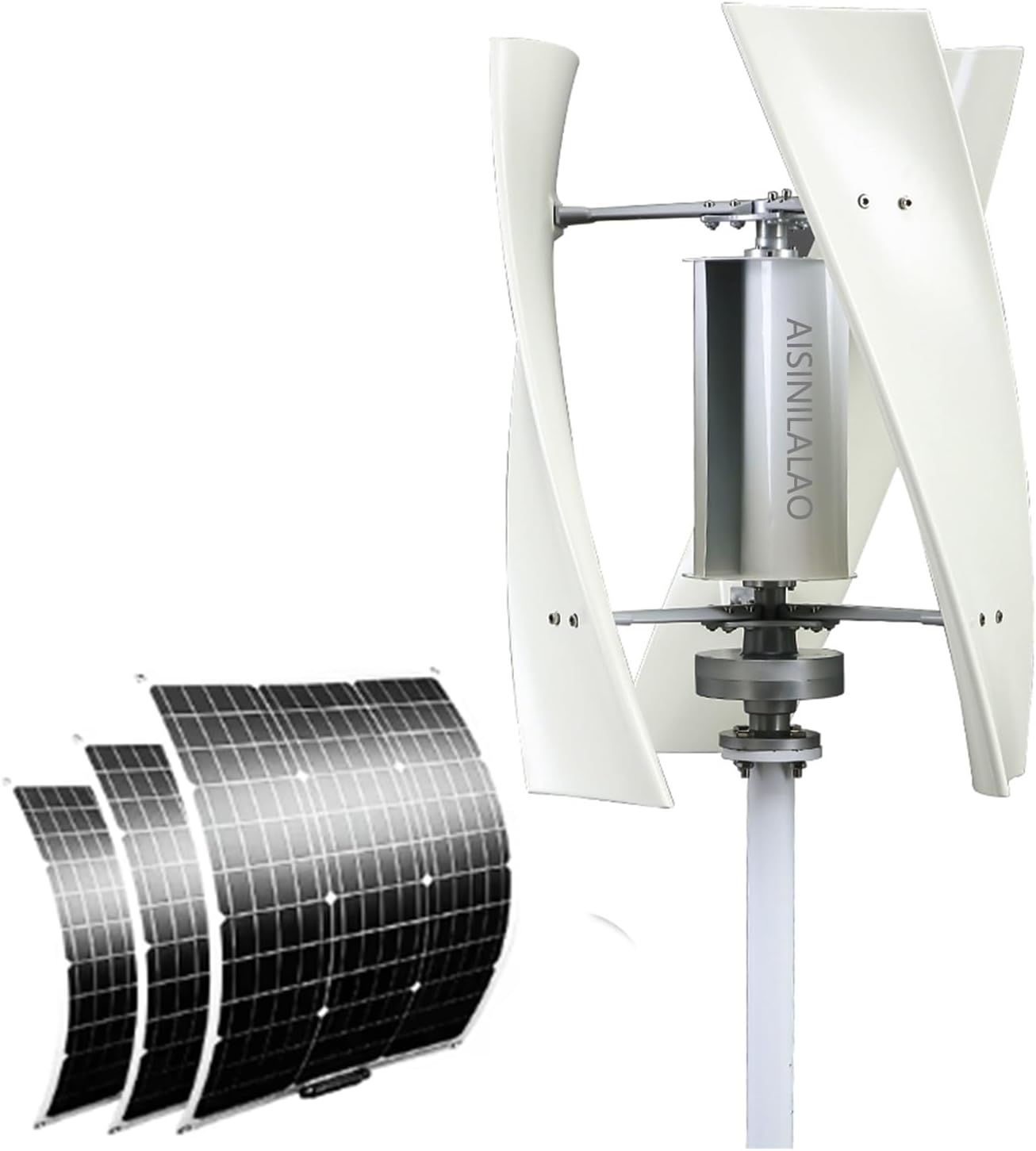 2000W Vertical Axis Wind Turbine 48V Alternative Energy Generator 220V AC Output Household Complete Set with 3PC Solar Panels