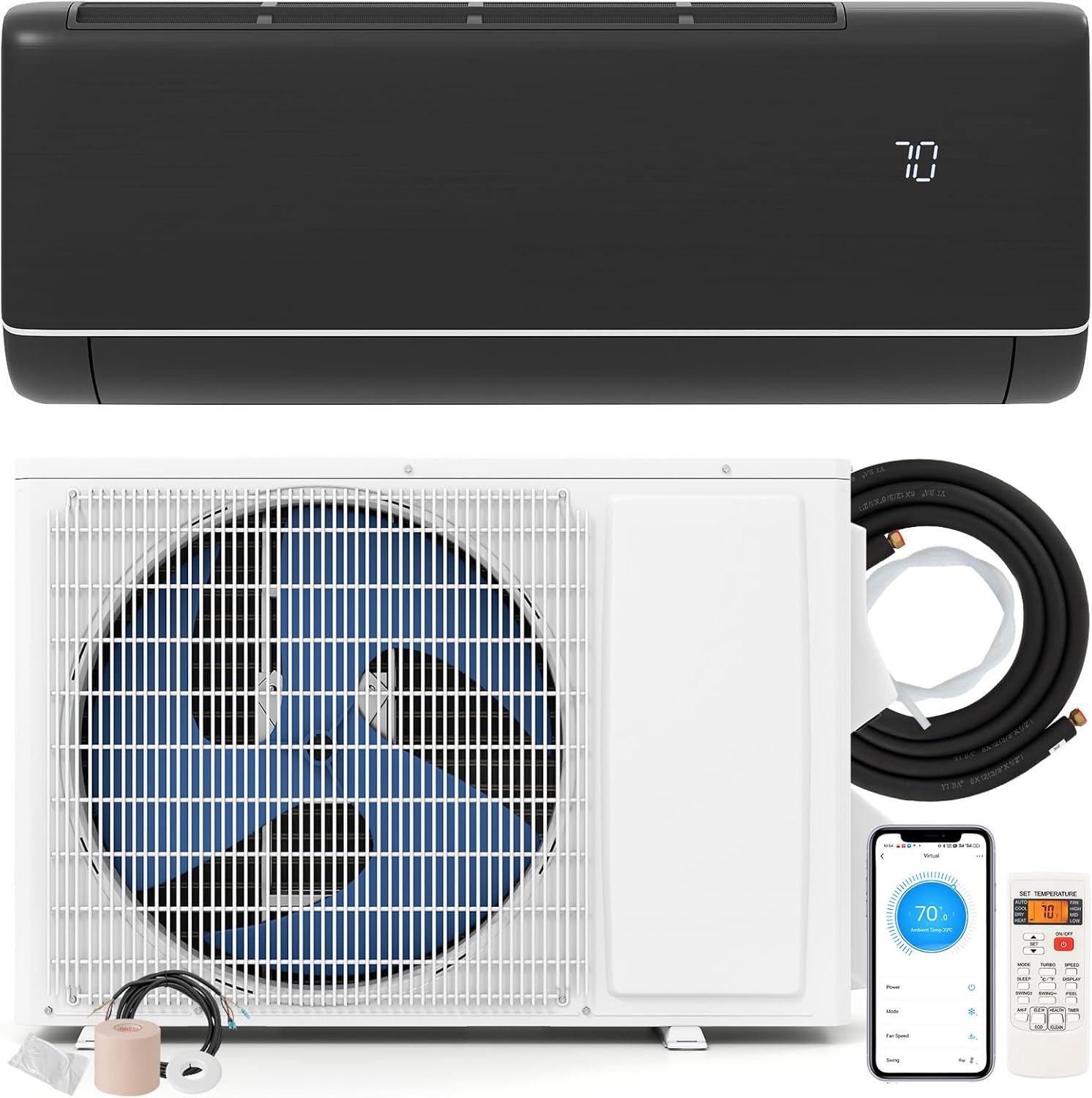 ARLIME 12000 BTU Mini Split Air Conditioner & Heater, WiFi Enabled 22 SEER2 115V Ductless Inverter AC Unit w/Complete Installation Kit, Works with Alexa, Cools Up to 750 Sq.Ft (Dark Grey,12000BTU)