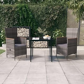 3-Piece Outdoor Dining Set, Grey PE Rattan, Powder-Coated Steel Frame, Square Table, 2 Chairs, Balcony Patio Furniture