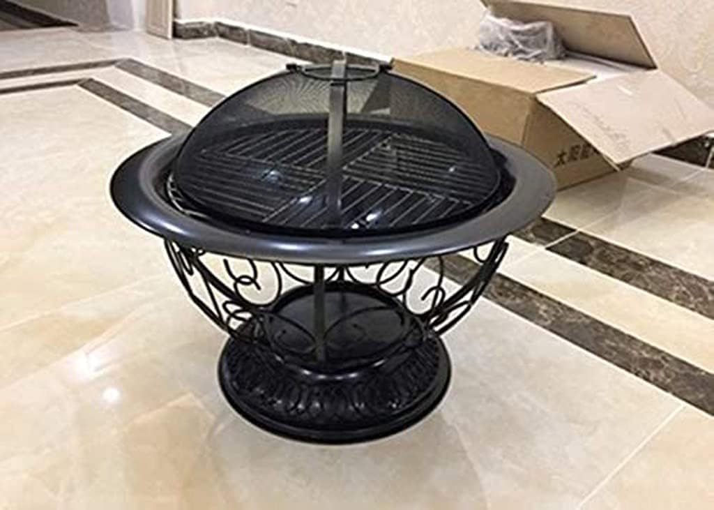 Outdoor Patio Fire Pit Bowl BBQ Grill, 22inch firepit Table for Outside with Spark Screen, Grill and Grate for Garden,Patio,Yard and Camping