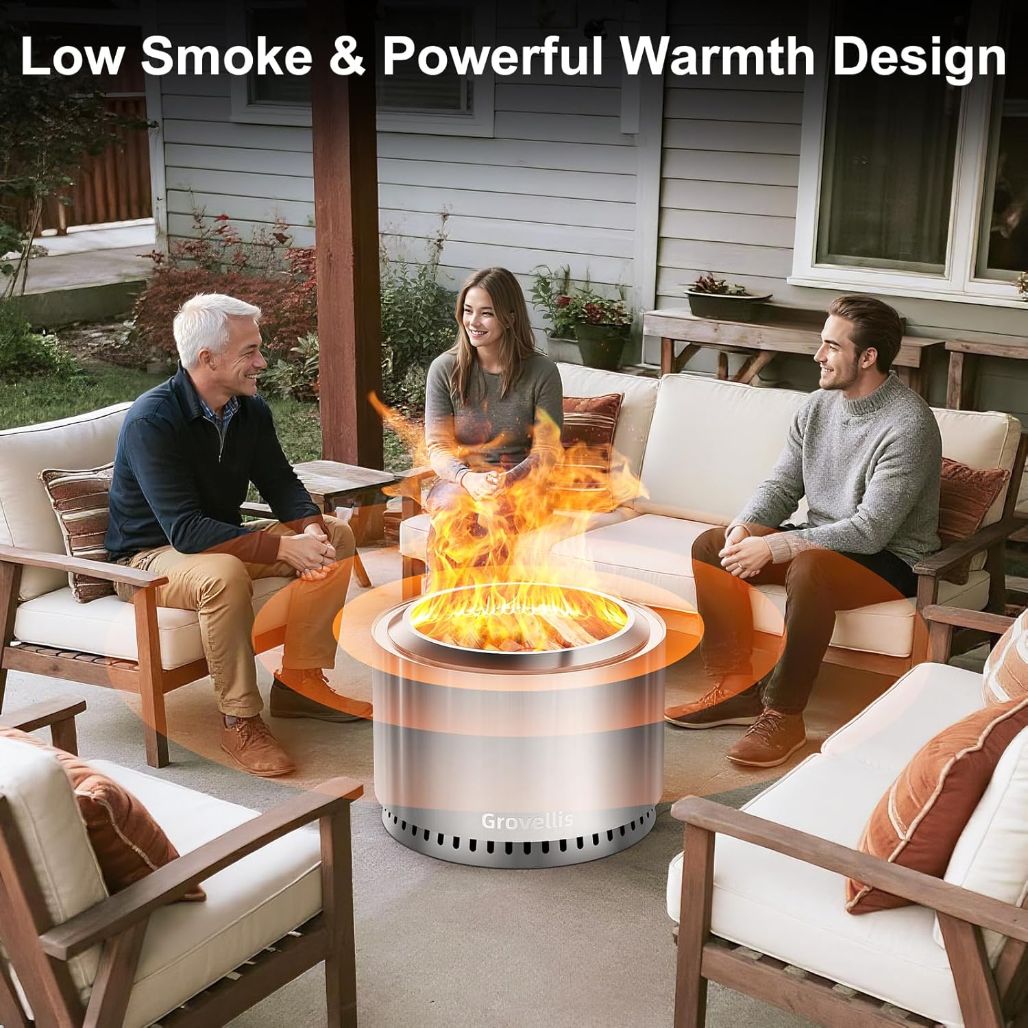 27 inch Smokeless Fire Pit with Waterproof Cover, Stainless Steel Outdoor Smokeless Firepit, Wood Burning Fire Pits for Camping, Bonfire,Low Smoke Firepit for Outside