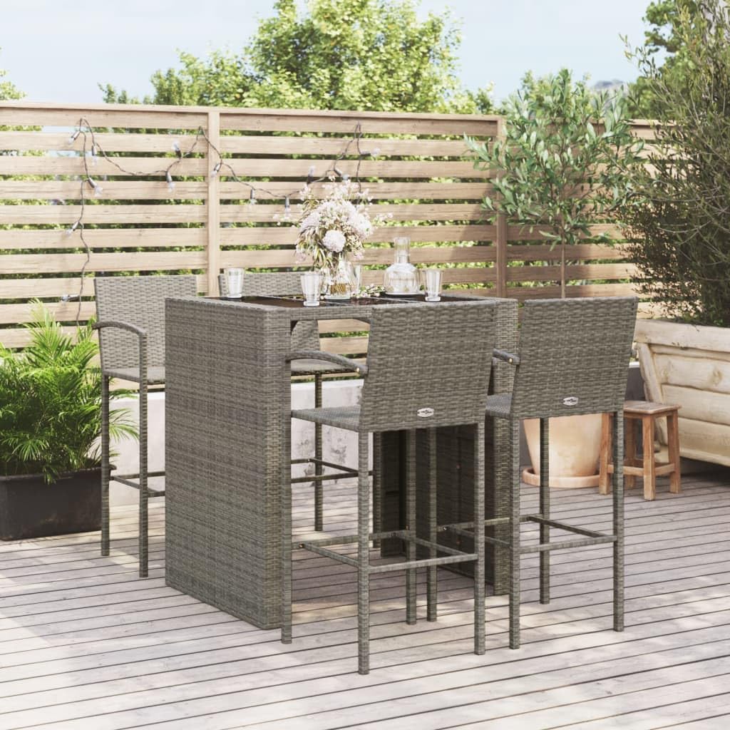 Patio Set 5 Piece Patio Bar Set Gray Poly Rattan