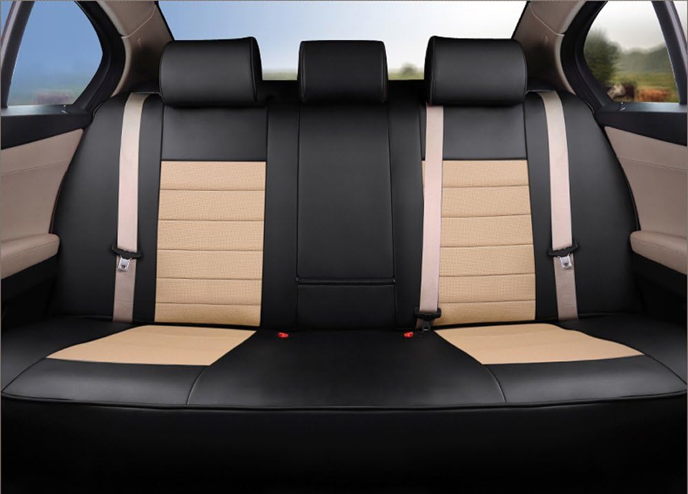 Genuine Leather & Leatherette Custom Fit Seat Cushions for Toyota Venza Seat Covers 2009 2010 2011 2012 2013 2014 2015 Seat Protectors Accessories 15PCS/Set (Black X Beige)