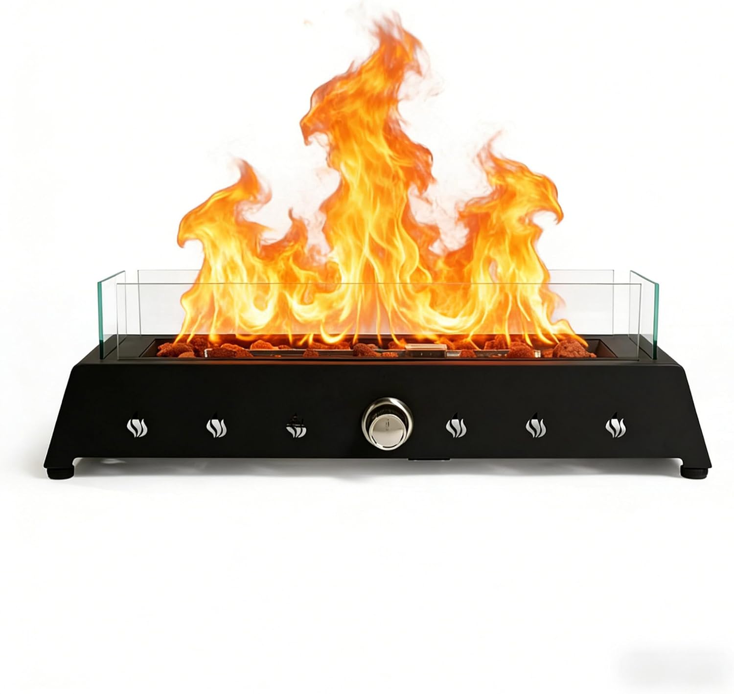 Propane Fire Pit Table, 40,000 BTU 28 Inch Rectangular Outdoor Tabletop Fire Pit with Glass Wind Guard, Black Steel Fire Pit, Portable Gas Fire Pits for Patio Balcony Garden, Not Included Propane