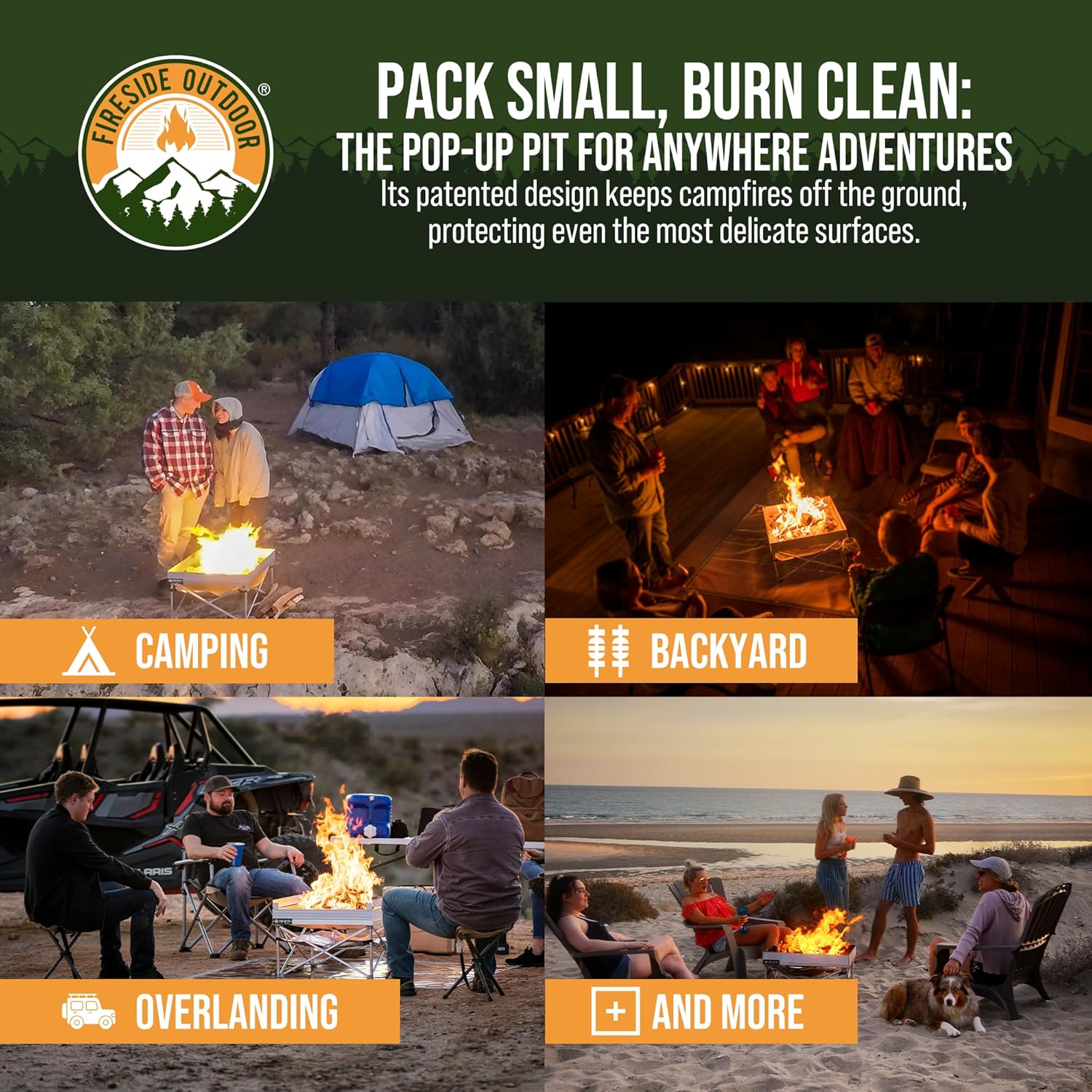 Fireside Outdoor Portable Fire Pit for Camping, Portable Fire Pit Grill for Backyard, Outdoor Firepit with Heat Protect, Camping Firepits, Standing Bonfire Outside for Backyard, 8 lb Weights - 24 inch