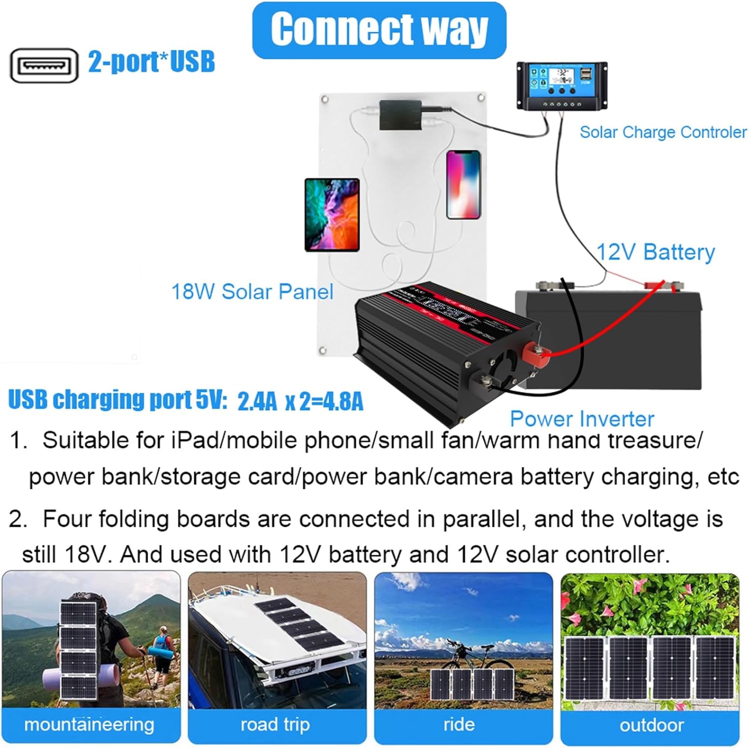 110V/220V 4000W Solar Panel Kit with 30A Controller and 18W 18V Solar Panel, Complete Solar Power System(Black,12V-110V)