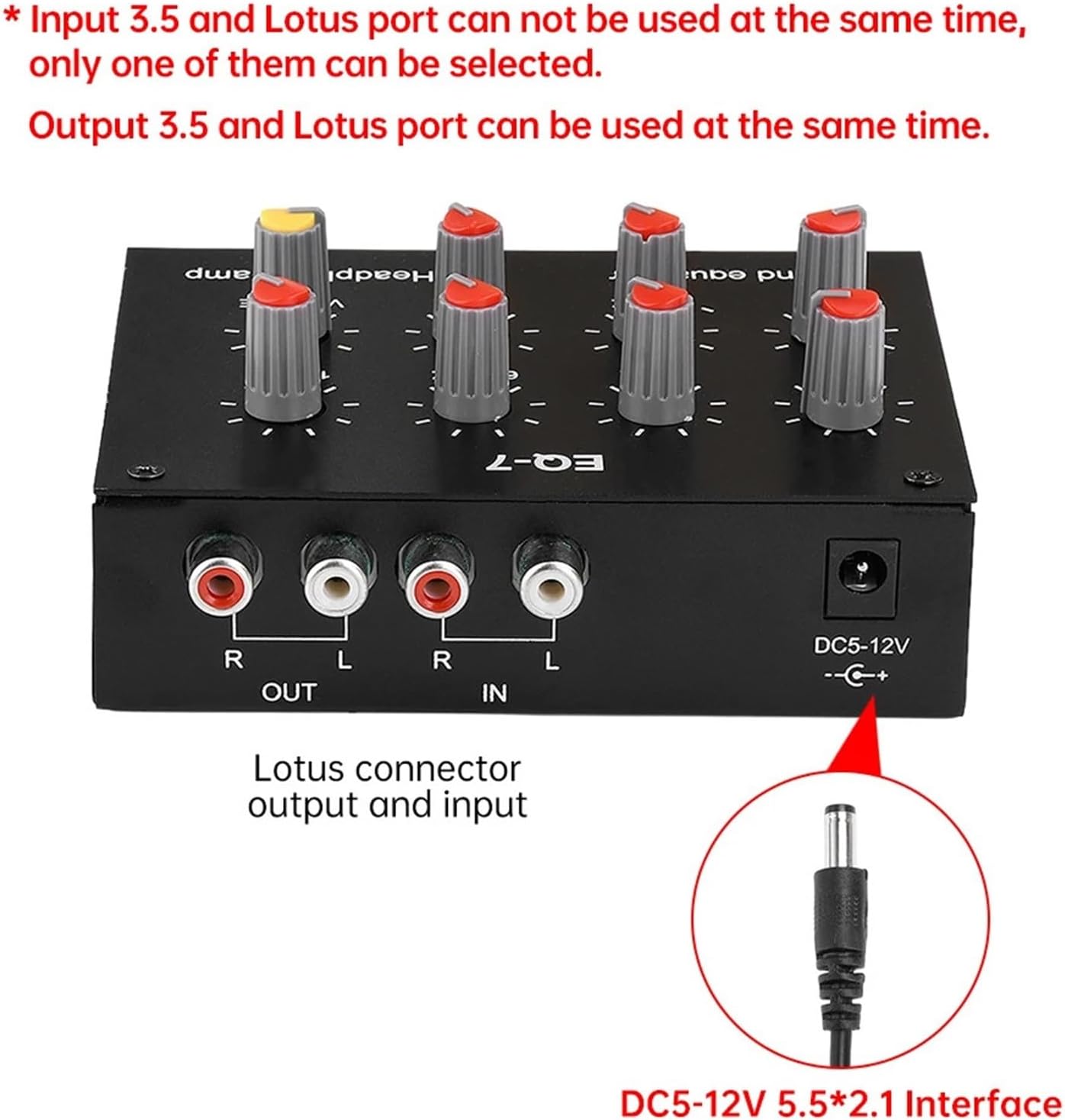 EQ-7 Audio Preamplifier EQ-7 7 Band Equalizer Adjust High School Bass Sound Amplifier Module for Speaker Mobile Phone(US)