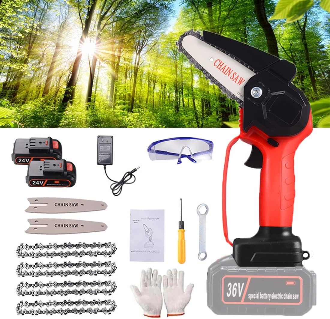 Mini Chainsaw, Cordless Battery Power,Portable One-Hand Handheld, 4 Inch Electric Battery Powered Chainsaw Small,24V Rechargeable Operated for Tree Trimming, Branch and Wood Cutting