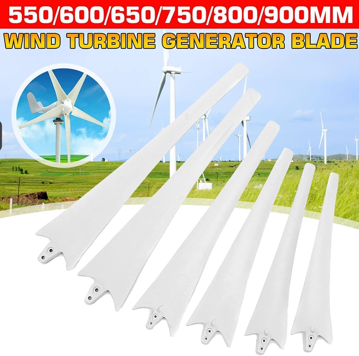 CAJUCA Nylon Fiber Blade Horizontal Wind Turbine 1Pc DIY Windmill Blade Wind Turbine Blade (Color : White, Size : 550Mm)