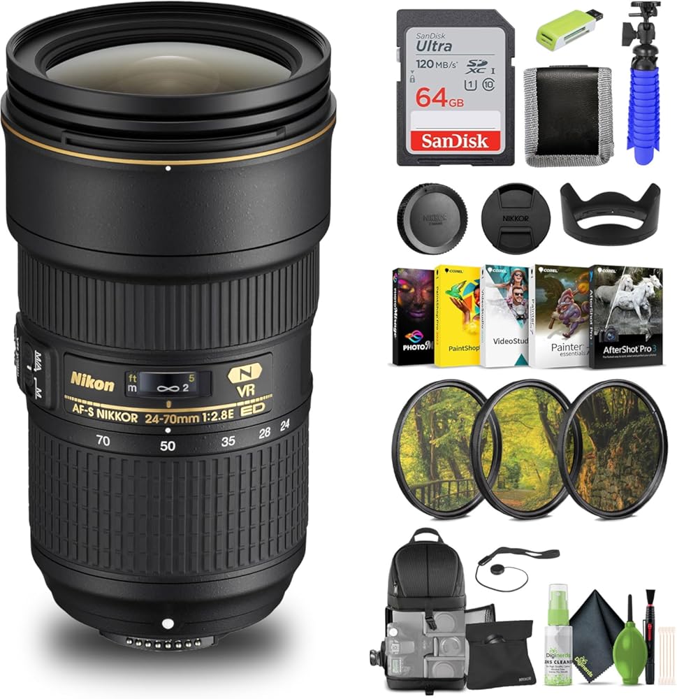 Nikon Nikkor Z 24-70mm f/2.8 S Optical Zoom Lens Z (20089) + 64GB Memory Card + Filter Kit + Backpack + Card Reader + Corel Photo Software + Flex Tripod + Memory Wallet + Cap Keeper + More