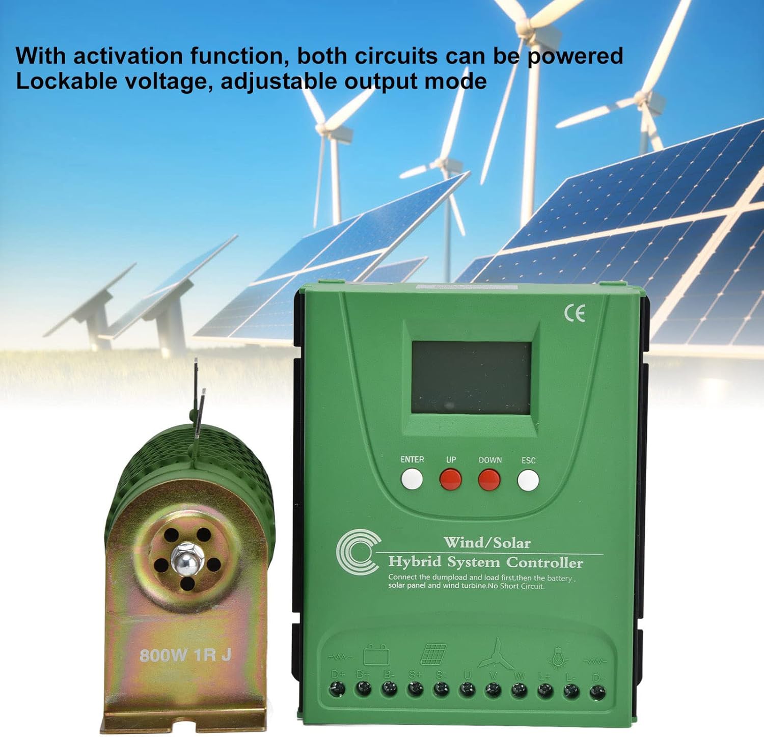 Wind Solar Hybrid System Controller MPPT Boost Charge Regulator for Lithium Battery 12V 24V with LCD Display Universal for Lithium Battery Green ABS