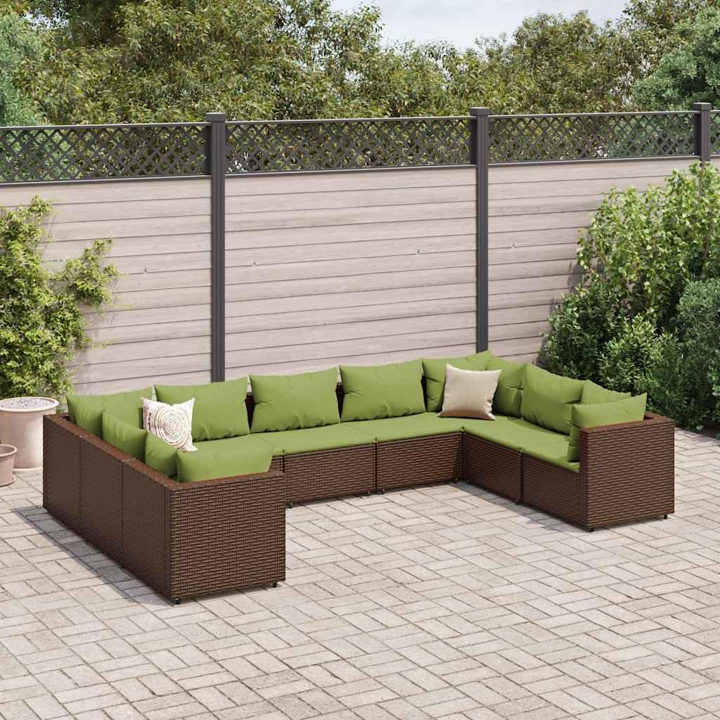 9 Piece Patio Lounge Set with Cushions Brown Poly Rattan Garden Furniture