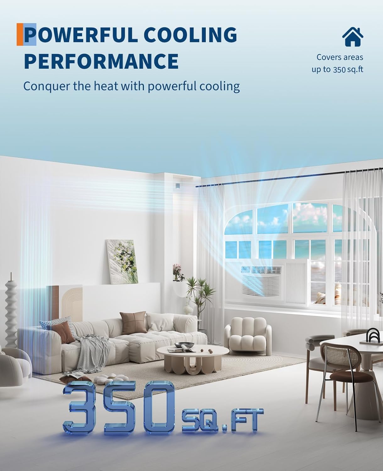 8,000 BTU Window Air Conditioner Unit with Remote Control, Cools Rooms up to 350 Sq Ft, 3-in-1 Function 3 Fan Speeds, Digital Display WIFI, Easy Install Kit, for Bedroom, Office