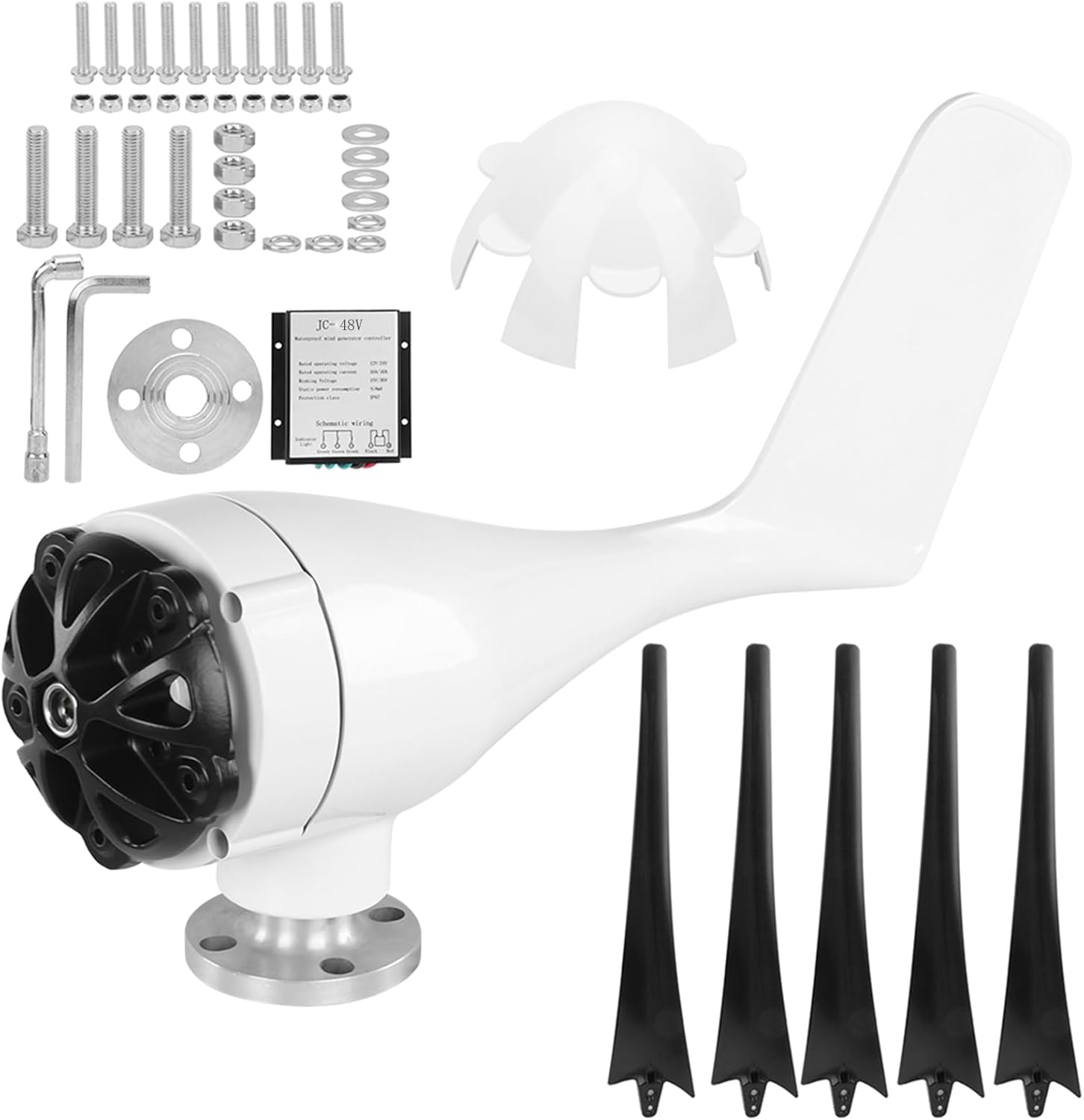 Oumefar 100W High Efficiency 5 Blades Wind Turbines Generator for Boats Mobile Homes, Black Alloy Material (Black #16)