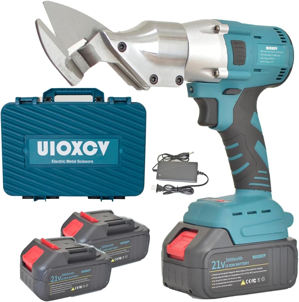 Electric Metal Scissors, Cordless Metal Shears for Cutting Sheet, Iron, Upholstery, Carpet, Leather, Cardboard with 2pcs 3000mAh Batteries, Charger, Carry Case