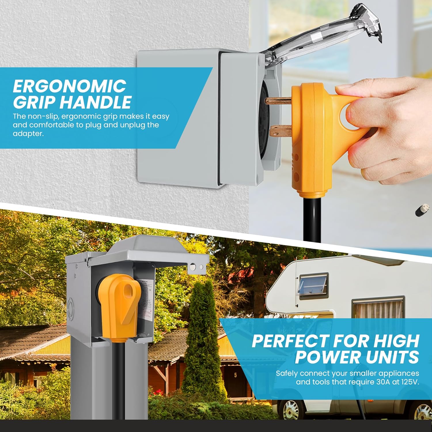 IronBox Electric TT-30P to L5-30R Adapter and Extension - 30A, 125V, 10/3 SOOW - Heavy Duty Plug Connector Adapter Cable - UL Listed Power Cord for Generator, Camper, RV, Travel Trailer & More (20ft)