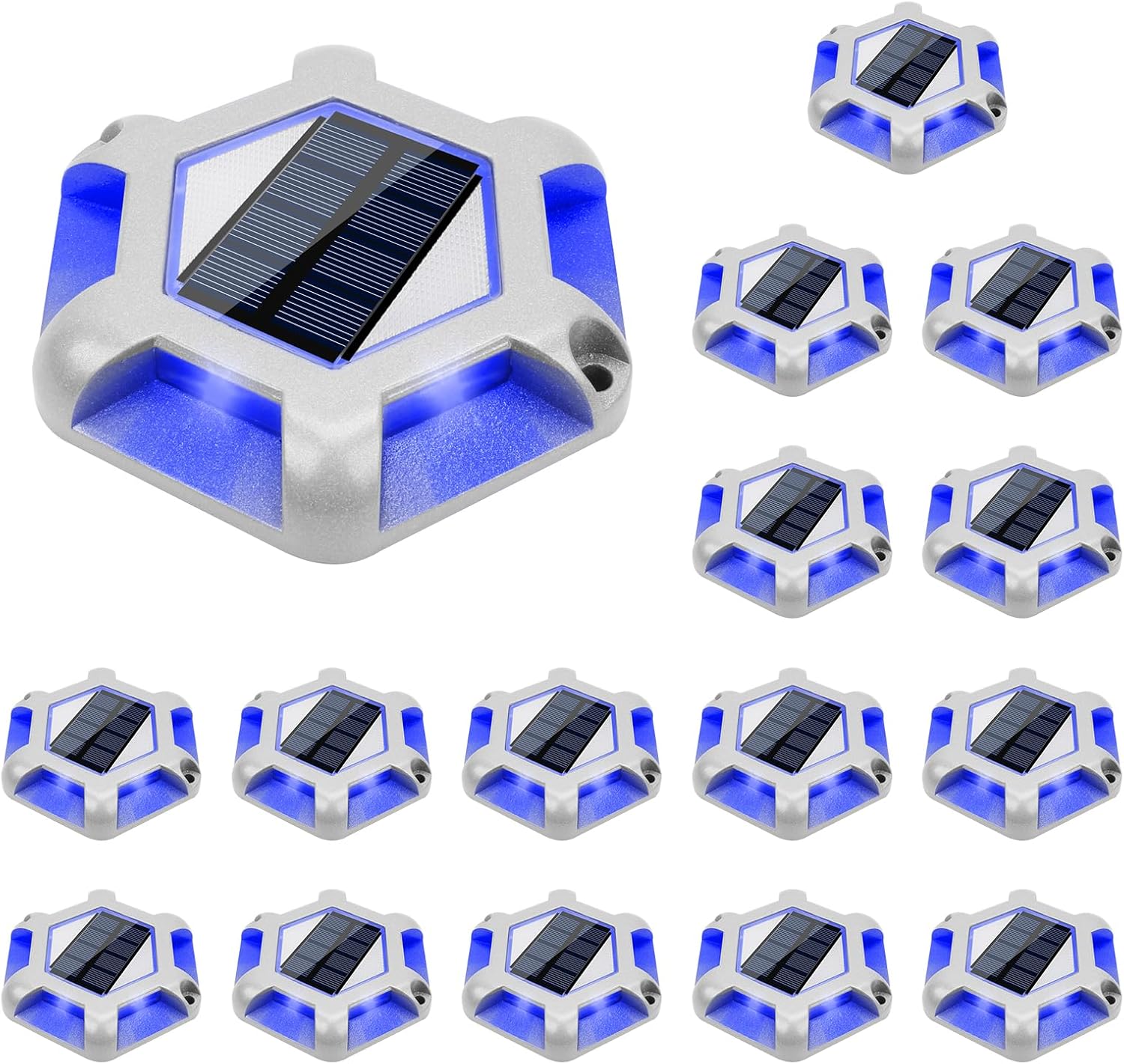 VOLISUN Solar Dock Lights, 16-Pack Waterproof Outdoor LED Aluminum Dock Lighting Warning Step Lights for Driveway (Blue+White, 2 Colors in 1)