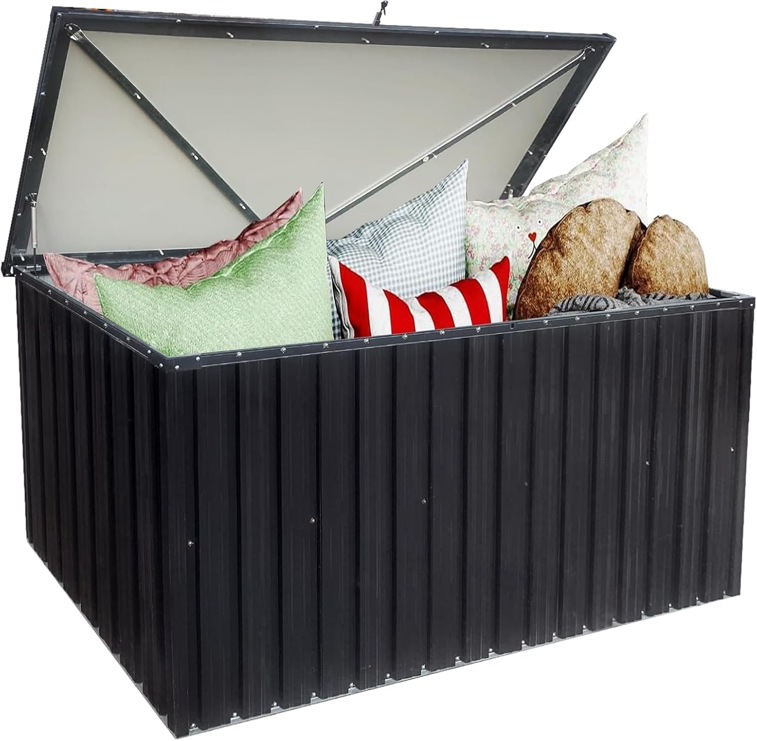 WIIS' IDEA 344 Gallon Outdoor Storage Box, Lockable Deck Boxes Waterproof, Heavy Duty Metal Patio Storage Box for Patio Furniture Garden Tools and Pool Storage, Black
