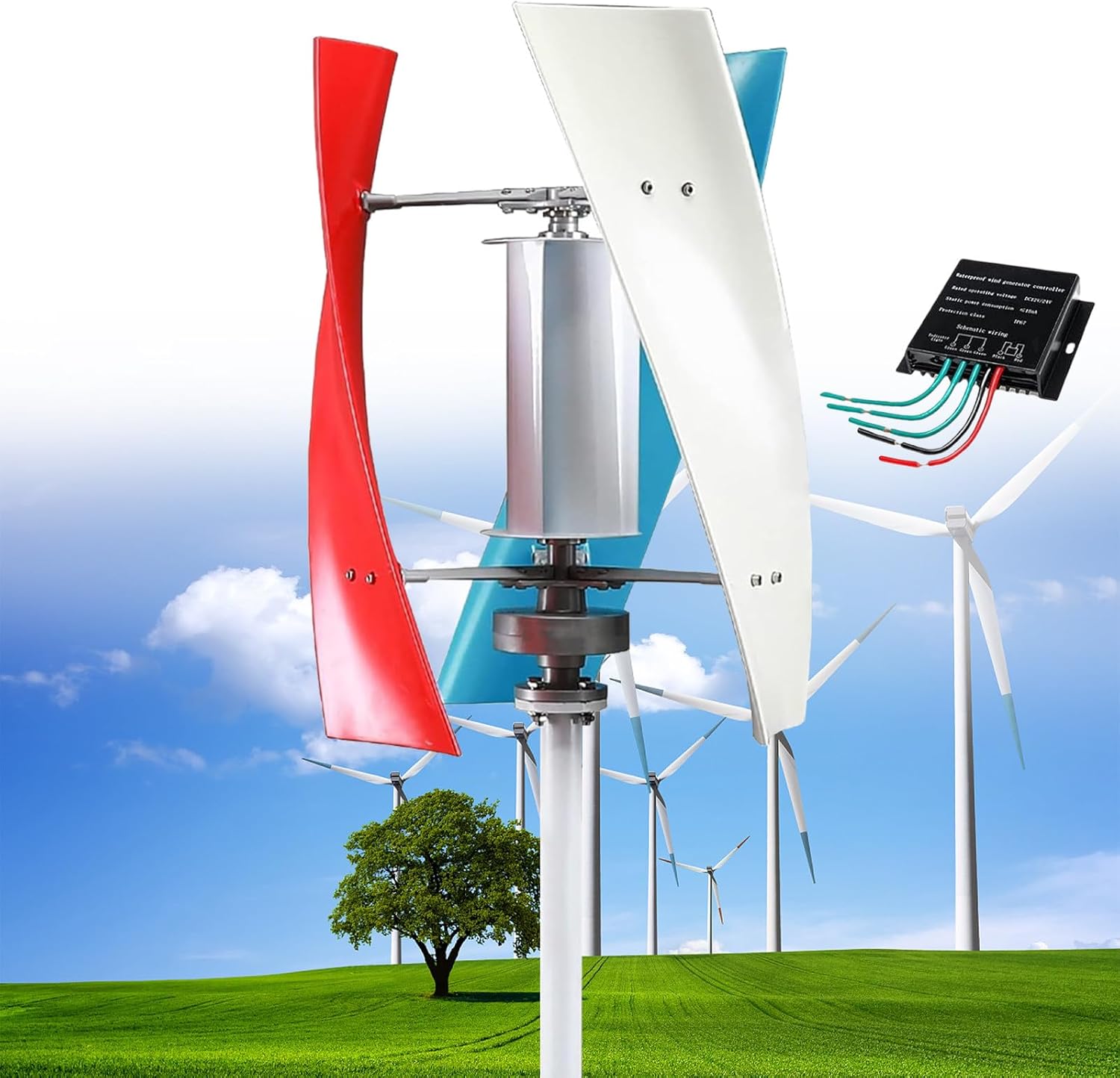 12000W Silent Vertical Wind Turbine Kit - 12V/24V/48V Magnetic Levitation Generator with MPPT Controller for Eco-Friendly Home & Street Lighting Solutions