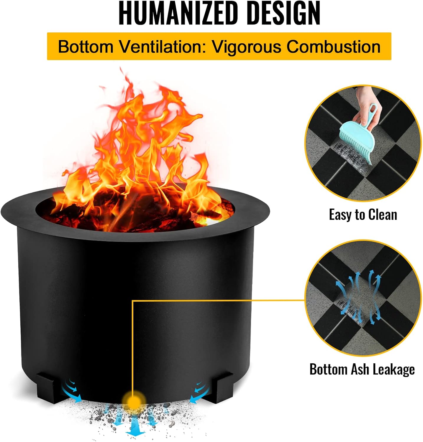 21.5 Inch Smokeless Fire Pits Large Wood Burning Fire Pit Carbon Steel Stove Bonfire Fire Pit Portable Outdoor Fire Bowl for Picnic Camping Backyard